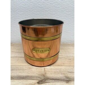 Vtg Copper & Brass Flour Canister No Lid Made In Korea